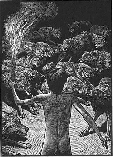 Chris Wormell - Mowgli with Fire Brand