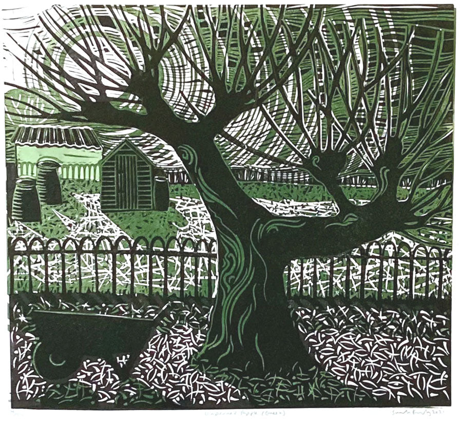 Sarah Kirby Linocut Print - The Unpruned Apple Tree (Green)