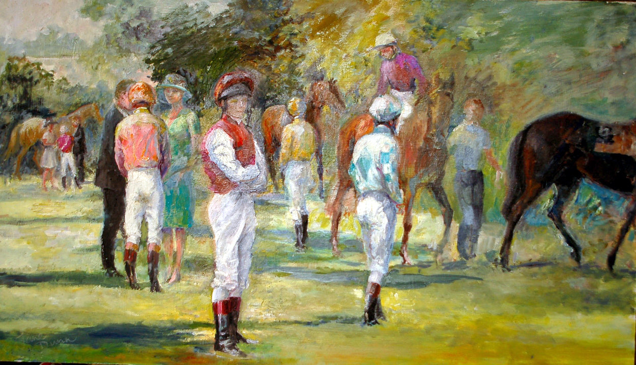 Jockies in the Paddock - Original painting by Jane Dunn