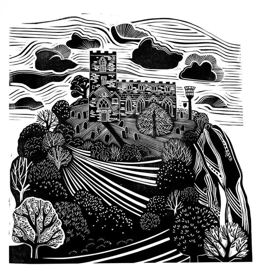 Sarah Kirby Linocut Print - On the Hill, On the Hill, On the Hill