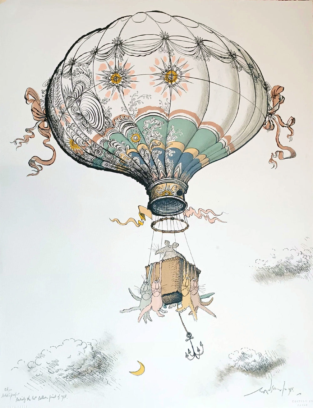 Ronald Searle - Positively the last Baloon Print of 1983