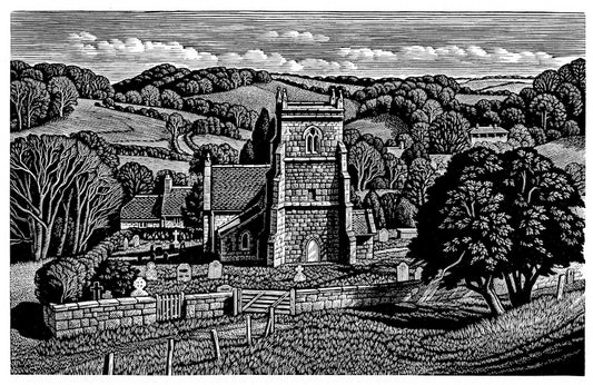 Howard Phipps original wood engraving - Sutton Mandeville, Wiltshire