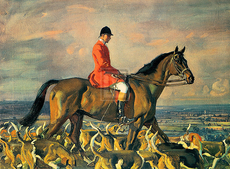 Sir Alfred Munnings - Portrait of Major T Bouch with the Belvoir Hounds