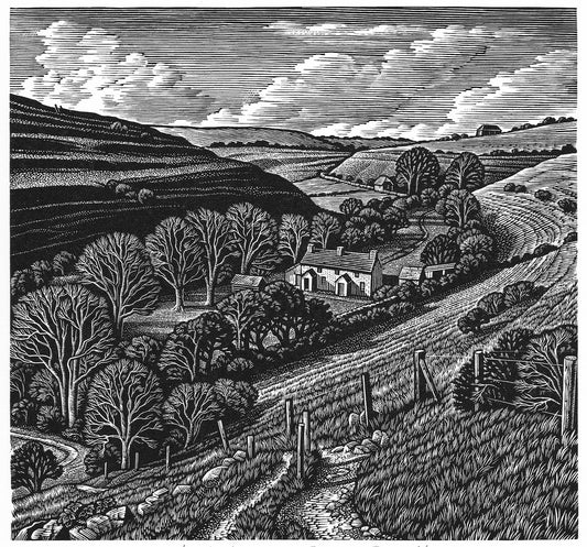 Howard Phipps original wood engraving - Winspit Valley, Isle of Purbeck