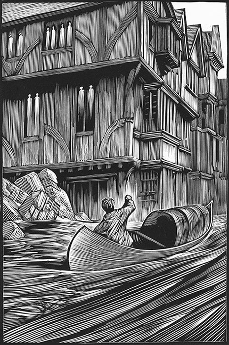 Chris Wormell - The Flood - from La Belle Sauvage (Wood Engraving)