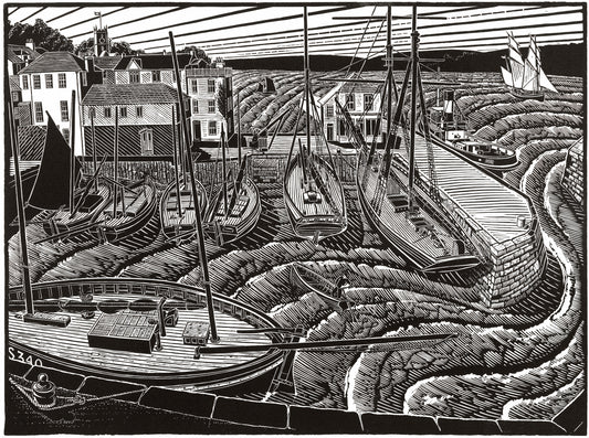 James Dodds original linocut - Falmouth Town Quay