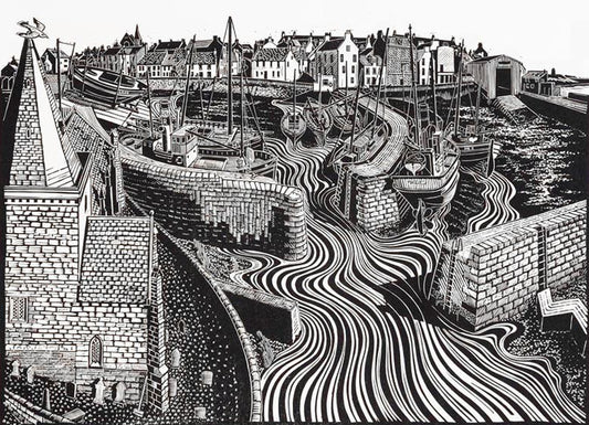 James Dodds original linocut - Memories of St Monans