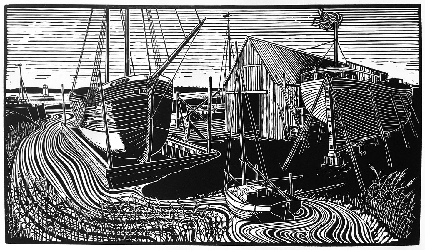 James Dodds original linocut - Winteringham Haven